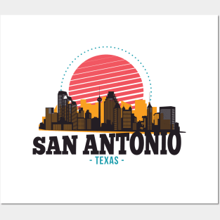 Retro San Antonio, Texas Skyline Posters and Art